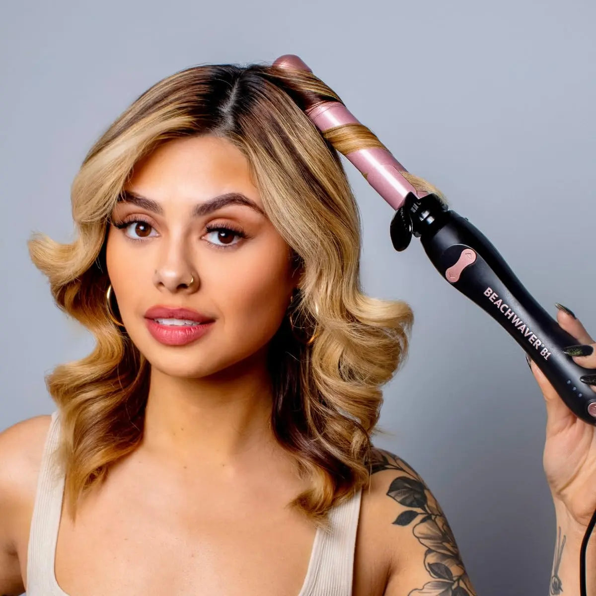 The Beachwaver Co. B1 Rotating Curling Iron - Automatic 1" Ceramic Curling Iron - Easy-To-Use Spinning Wand for Long-Lasting Waves, Auto-Shut Off, Travel-Friendly, Dual Voltage (BW160), Midnight Rose